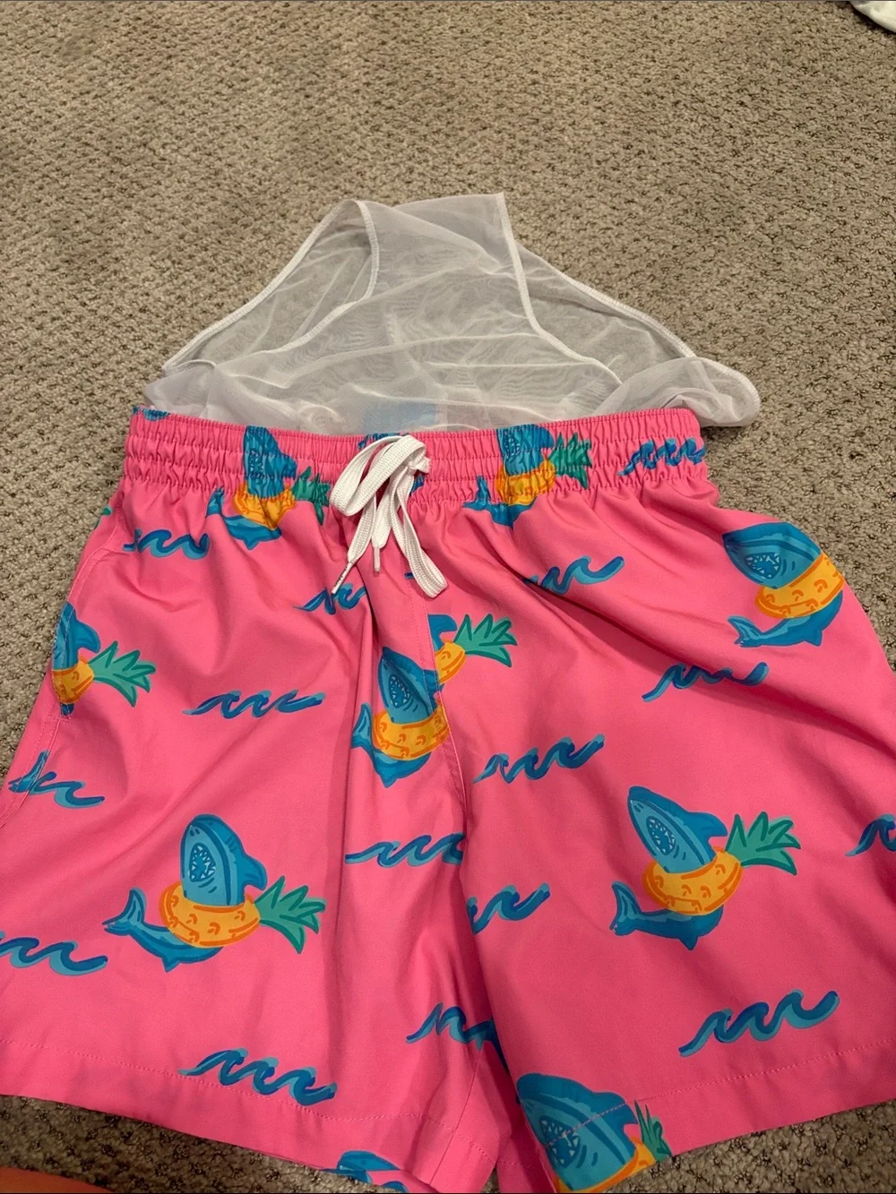 Kids Pink Shark Pineapple Print Swim Shorts